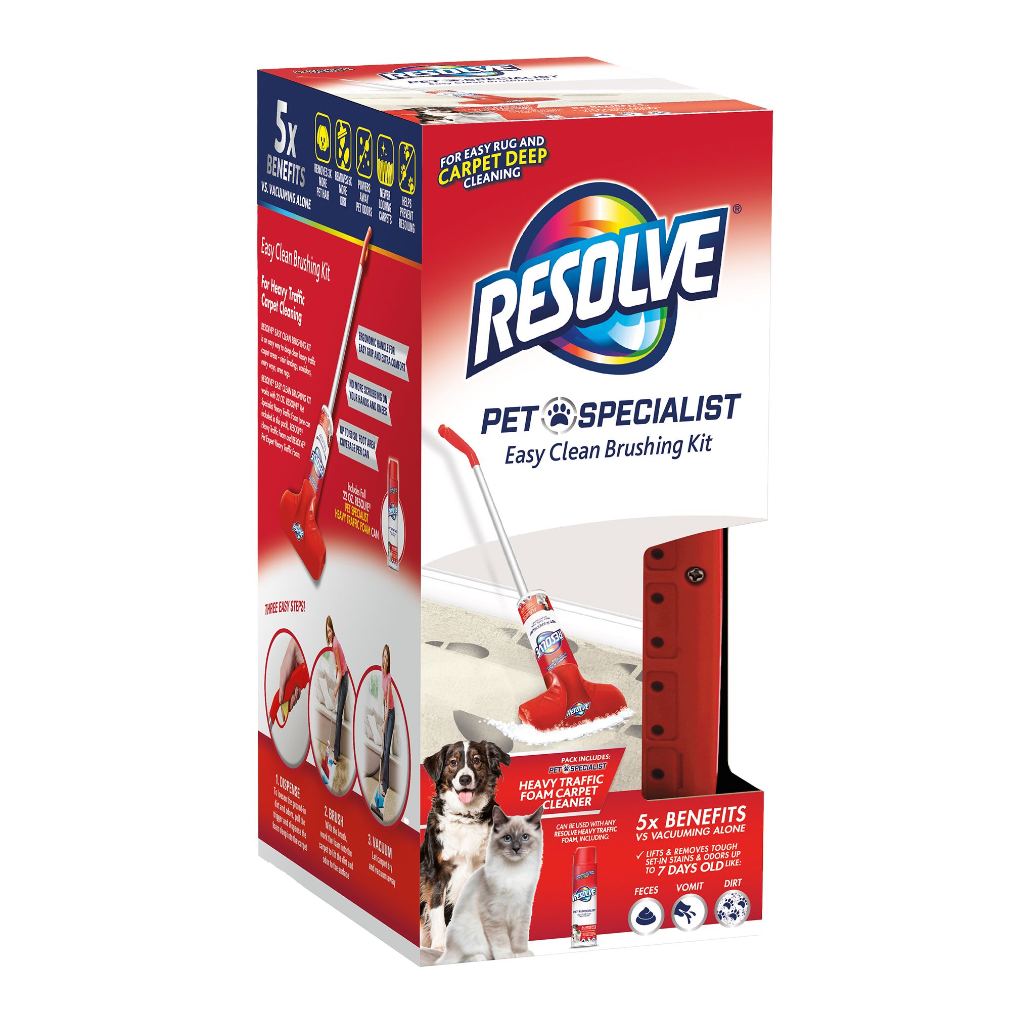 Resolve Pet Specialist Easy Clean Brushing Kit Includes Heavy Traffic Foam Carpet Cleaner, 22oz