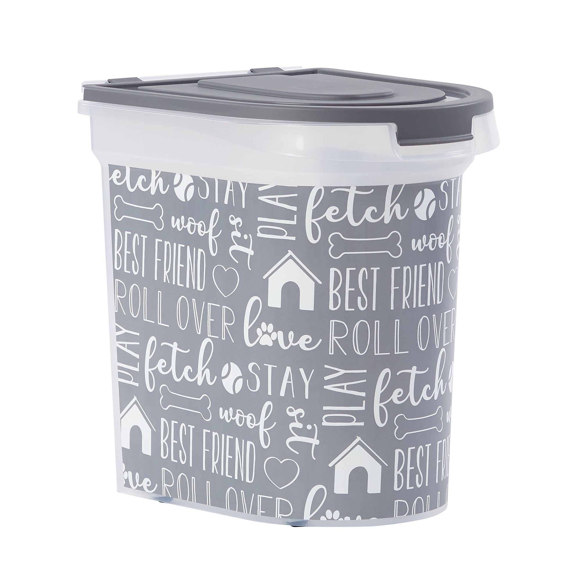 Paw Prints Grey Print Pet Food Storage Container with Wheels 26 lb