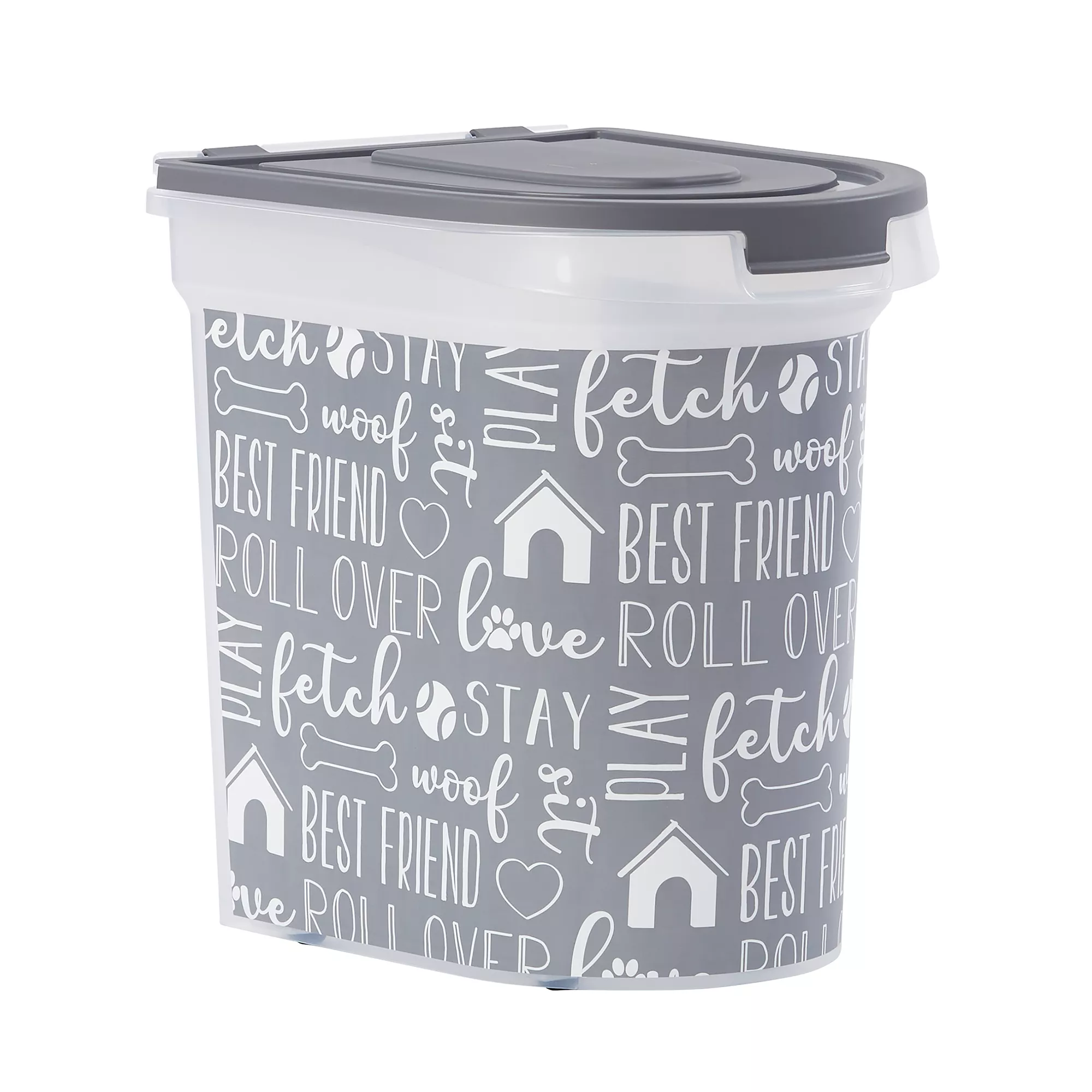 Paw Prints Grey Print Pet Food Storage Container with Wheels, 26-lb