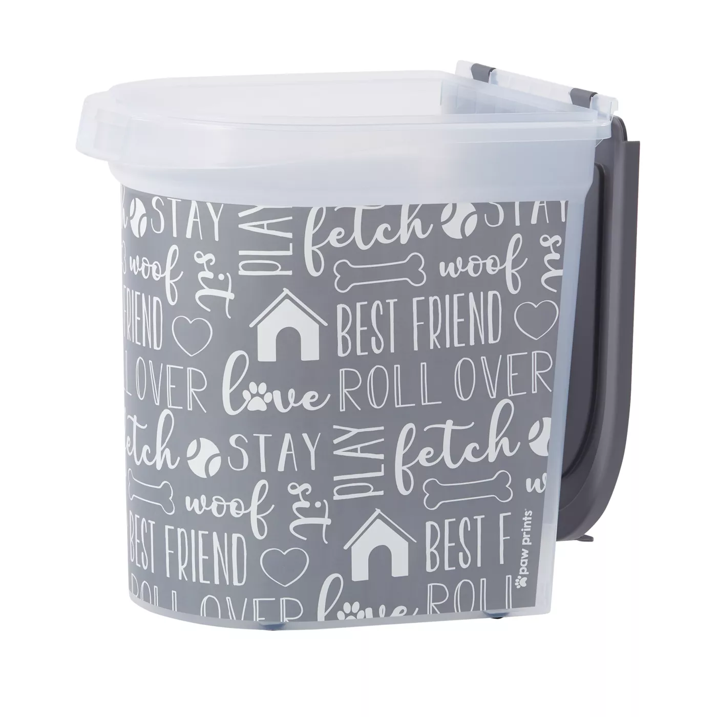 Paw Prints Grey Print Pet Food Storage Container with Wheels 26 lb