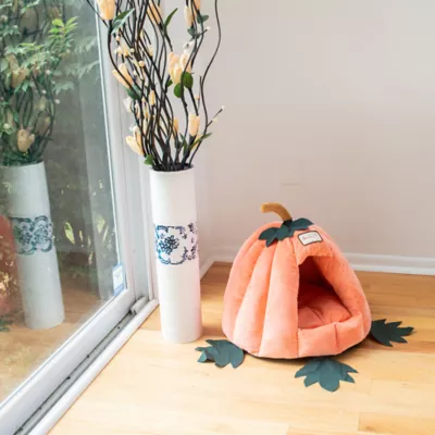 Armarkat Pumpkin Luxe Velvet Orange Covered Cat Bed