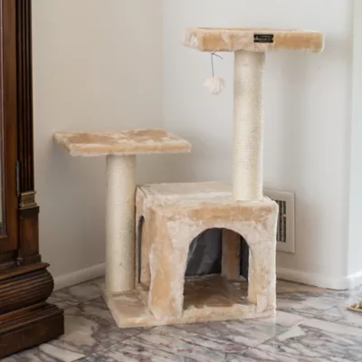 Product Armarkat 32-in Faux Fur Real Wood Cat Tree & Condo Kitty Pet Play House, Beige
