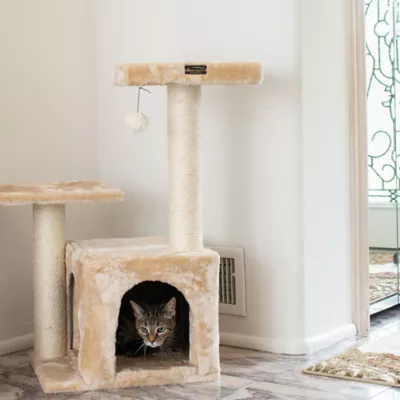 Product Armarkat 32-in Faux Fur Real Wood Cat Tree & Condo Kitty Pet Play House, Beige