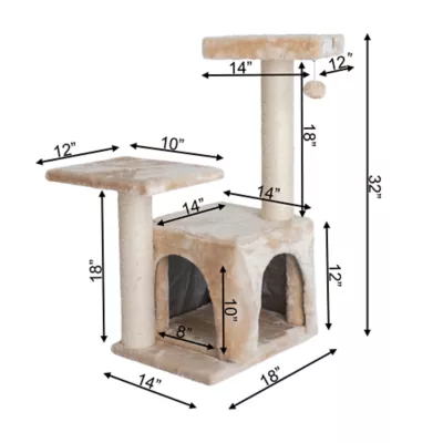 Product Armarkat 32-in Faux Fur Real Wood Cat Tree & Condo Kitty Pet Play House, Beige