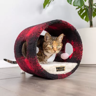 Product Armarkat Red & Black Scotch Plaid Tunnel Cat Toy, Real Wood