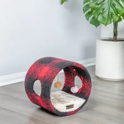 Product Armarkat Red & Black Scotch Plaid Tunnel Cat Toy, Real Wood