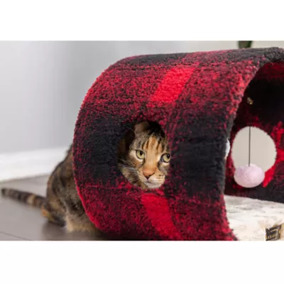Product Armarkat Red & Black Scotch Plaid Tunnel Cat Toy, Real Wood