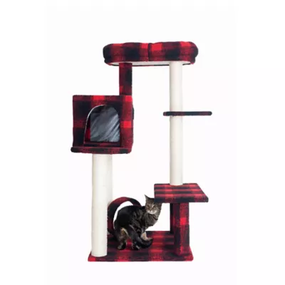 Product Armarkat 50-in Faux Fleece Real Wood Cat Tree & Condo, Red & Black Scotch Plaid