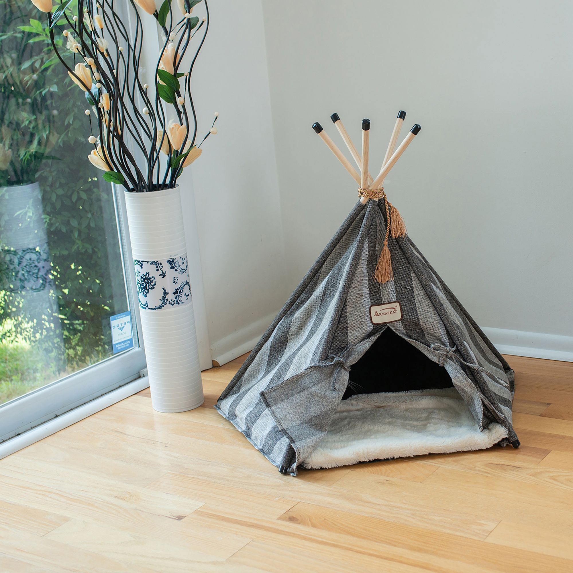 Armarkat Gray Stripe Teepee Tent Cat Bed - thumbnail 2
