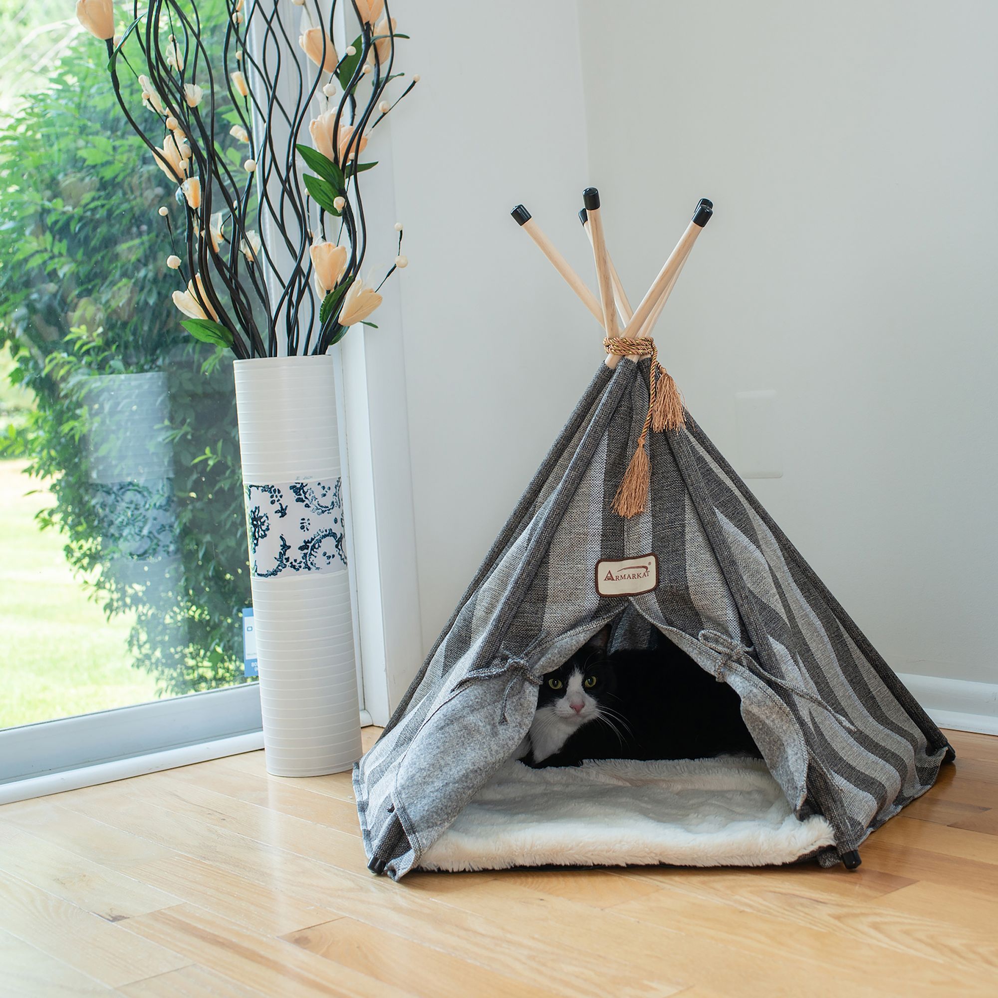 Armarkat Gray Stripe Teepee Tent Cat Bed - thumbnail 3