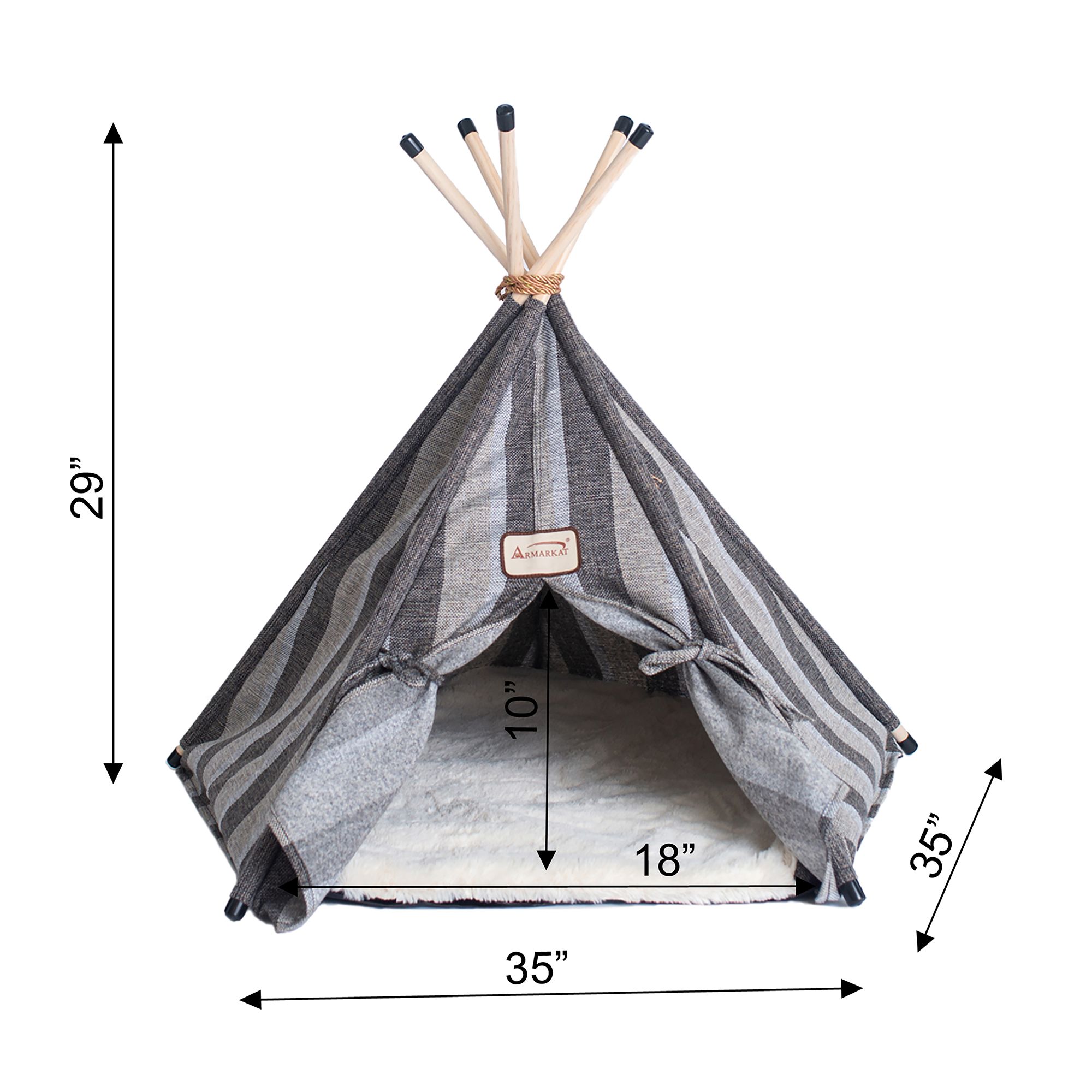 Armarkat Gray Stripe Teepee Tent Cat Bed - thumbnail 7