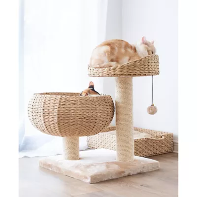 Product PetPals 23-in Paper Rope Hand Woven Condo & Perch Cat Tree, Natural