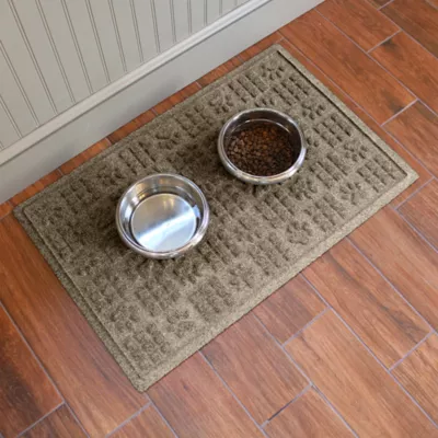 Product Bungalow Flooring WaterHog Dog Paw & Squares Dog Bowl Placemat, 35 x 23-in