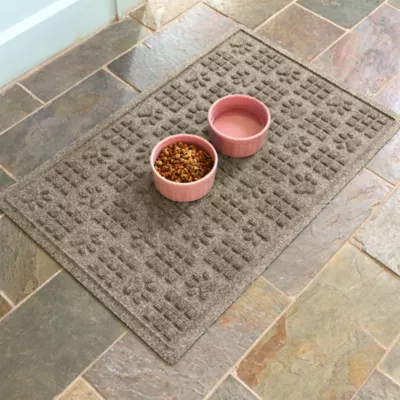 Product Bungalow Flooring WaterHog Dog Paw & Squares Dog Bowl Placemat, 35 x 23-in