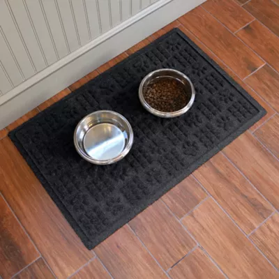 Product Bungalow Flooring WaterHog Dog Paw & Squares Dog Bowl Placemat, 35 x 23-in