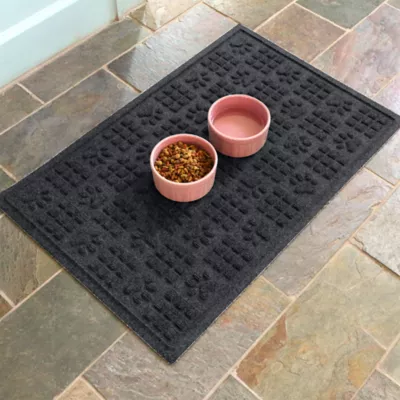 Product Bungalow Flooring WaterHog Dog Paw & Squares Dog Bowl Placemat, 35 x 23-in