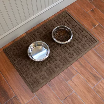 Product Bungalow Flooring WaterHog Dog Paw & Squares Dog Bowl Placemat, 35 x 23-in