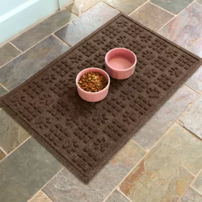 Product Bungalow Flooring WaterHog Dog Paw & Squares Dog Bowl Placemat, 35 x 23-in