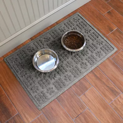 Product Bungalow Flooring WaterHog Dog Paw & Squares Dog Bowl Placemat, 35 x 23-in