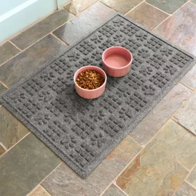 Product Bungalow Flooring WaterHog Dog Paw & Squares Dog Bowl Placemat, 35 x 23-in