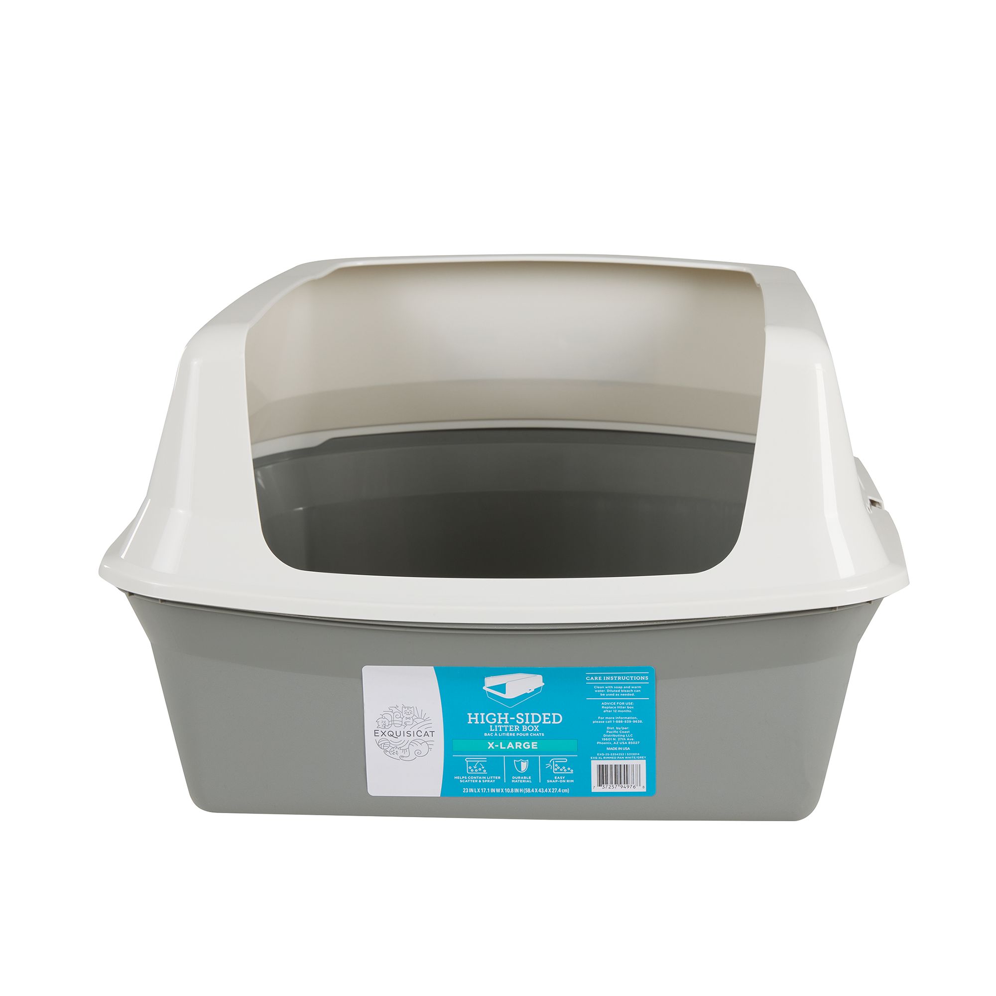 ExquisiCat® Plastic Rimmed High-Sided Cat Litter Box, Open Top