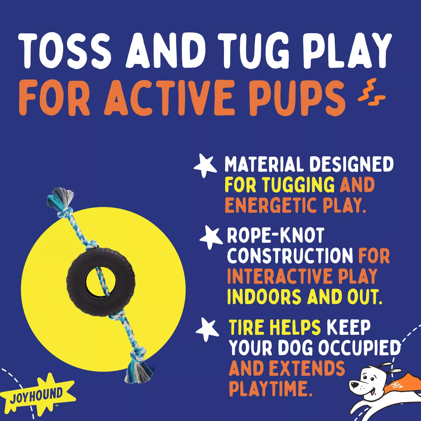 Joyhound Game On Knotted Rope with Rubber Tire Dog Toy