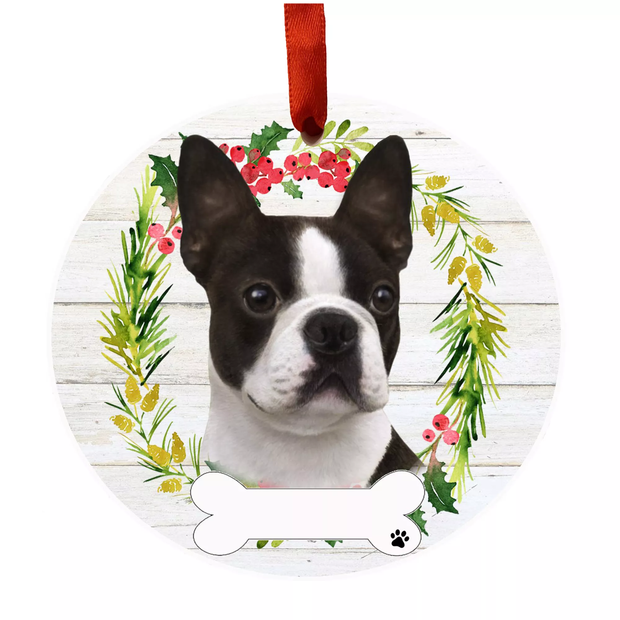 E&S Pets Personalized Boston Terrier Ceramic Holiday Ornament