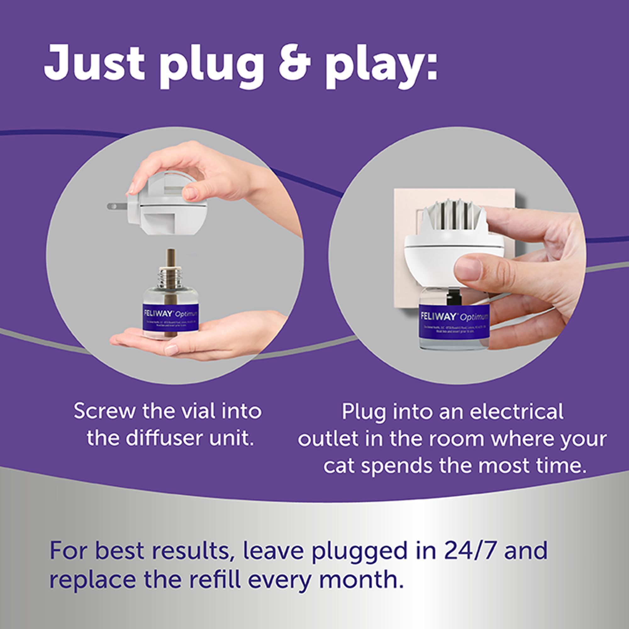 FELIWAY® Optimum Enhanced Calming Plug-In Diffuser for Cats - 30 Day Starter Kit with 48mL Refill - thumbnail 7