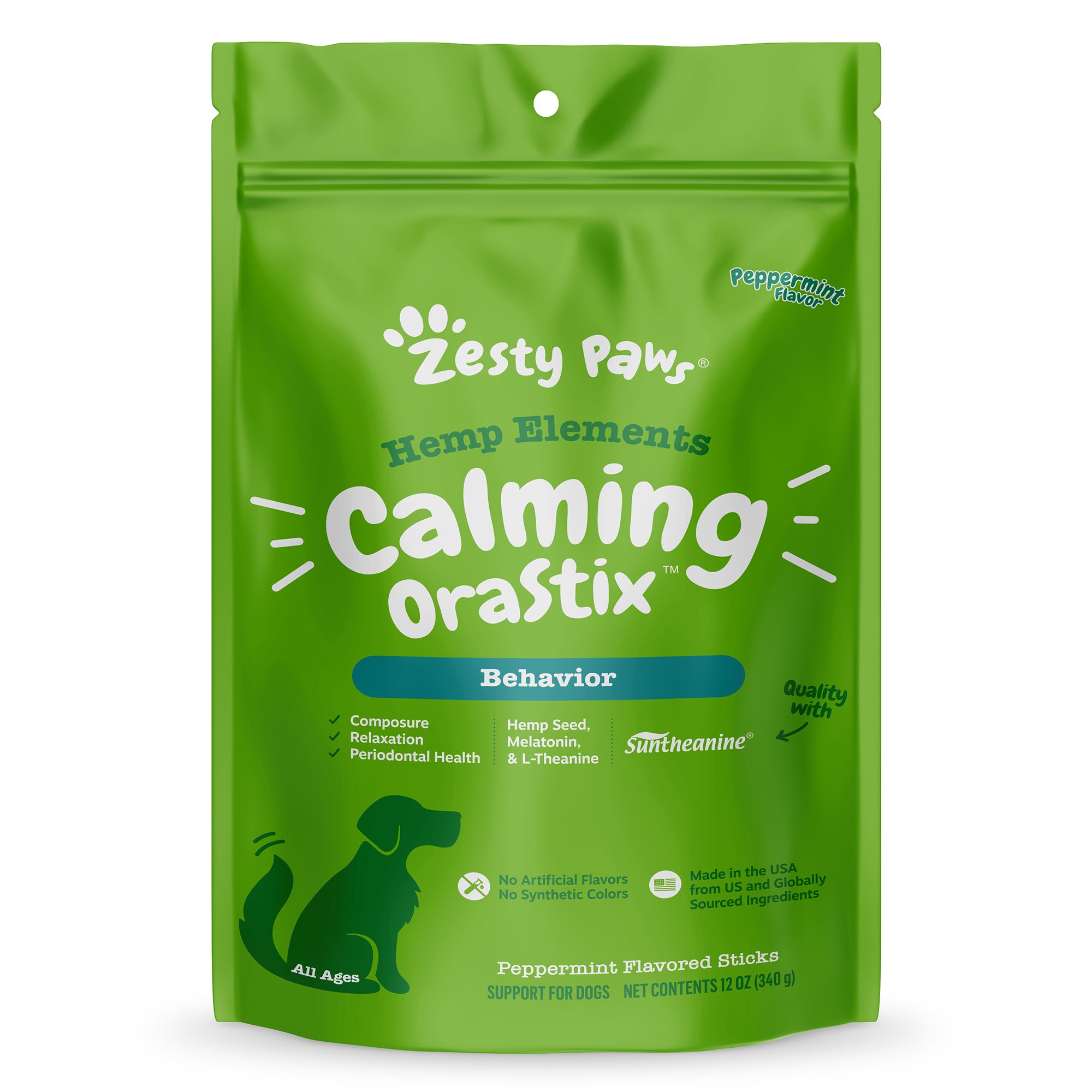 Zesty Paws Hemp Elements Calming OraStix for Dogs Peppermint Flavor 12 oz