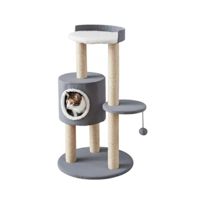 Product Two By Two The Oak 39-in Felt Cat Tree & Condo, Grey