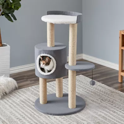 Product Two By Two The Oak 39-in Felt Cat Tree & Condo, Grey