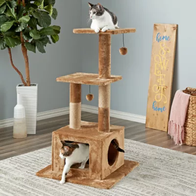 Product Two By Two The Willow 43-in Faux-Fleece Cat Tree & Condo, Brown