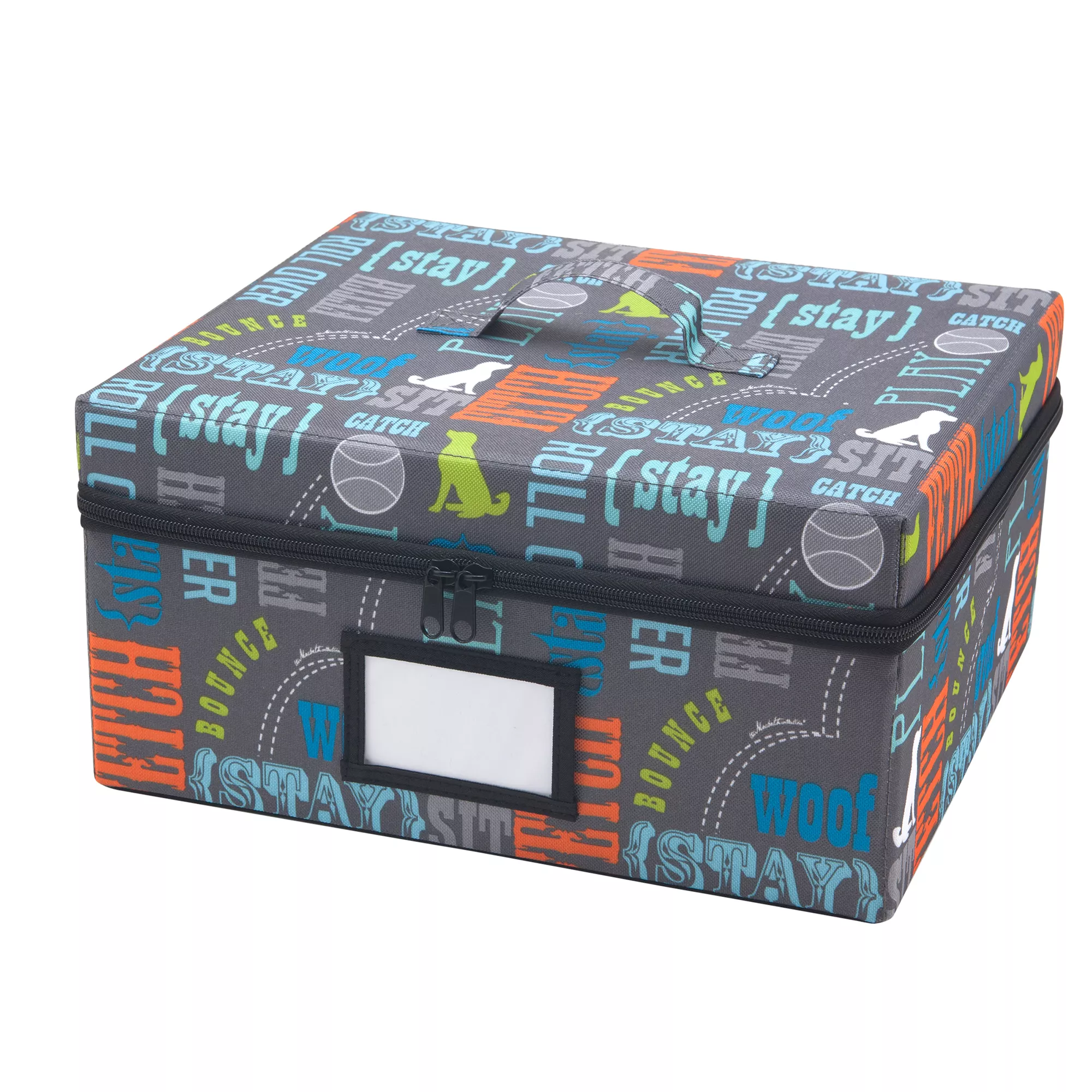 Paw Prints Fabric Word Design Zip-Up & Collapsible On-The-Go Storage Bin