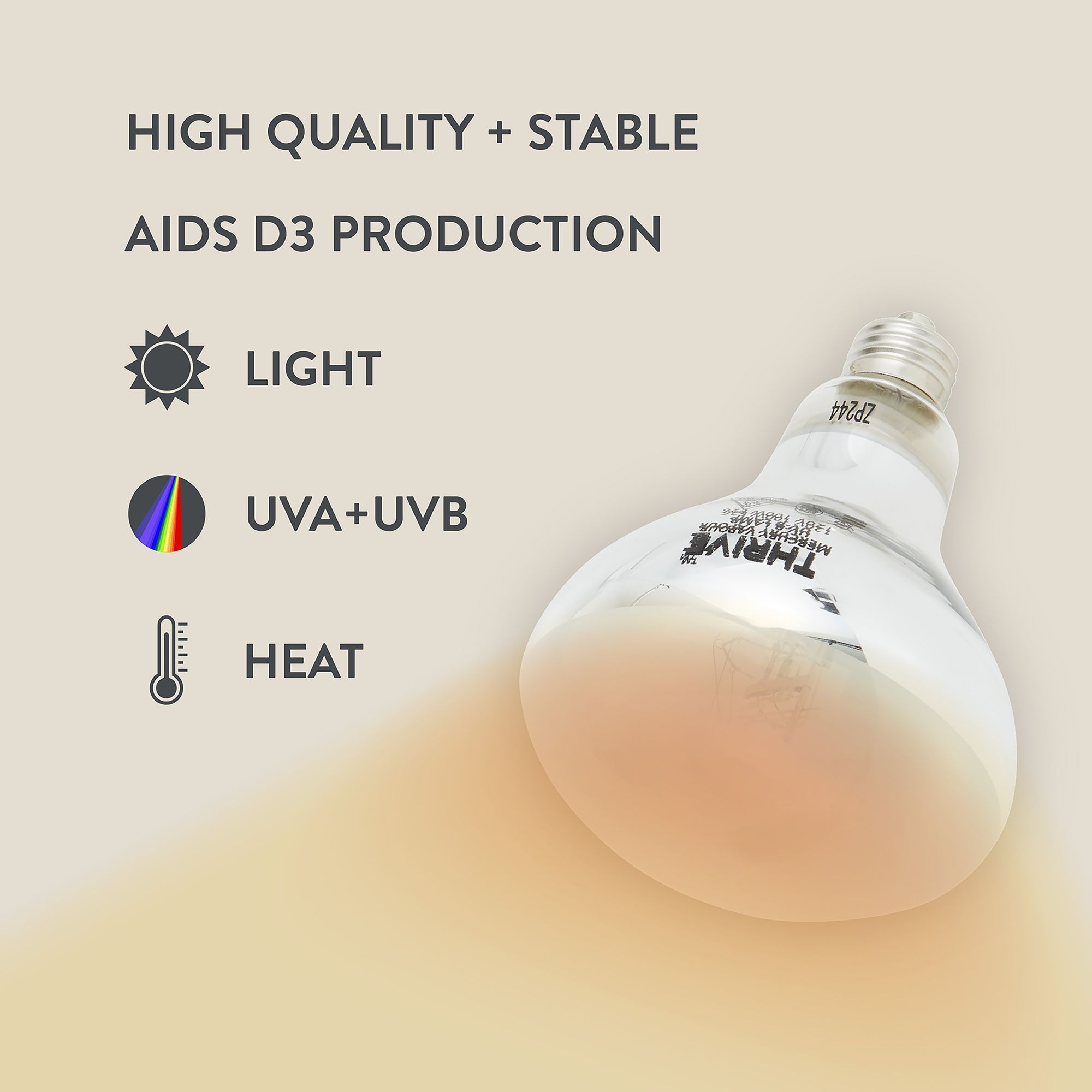 Thrive 3-in-1 Mercury Vapor Bulb - UVB & Heat Bulb - 100W - thumbnail 3