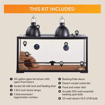 Product Thrive Front Double Door Opening Reptile Terrarium Desert Essentials Kit - 40 Gallon