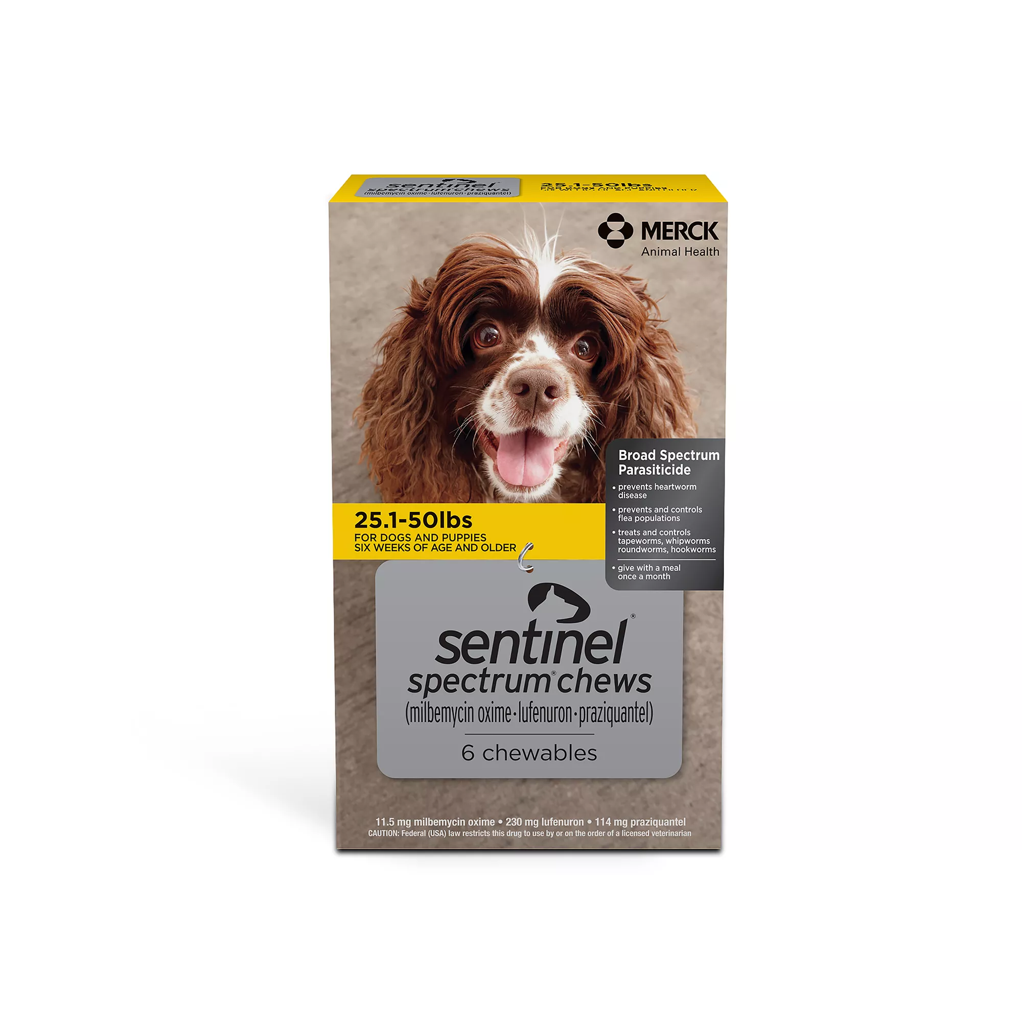 Sentinel Spectrum Chews for Dogs 25.1-50 lbs Yellow - 6 Month or 12 Month Supply