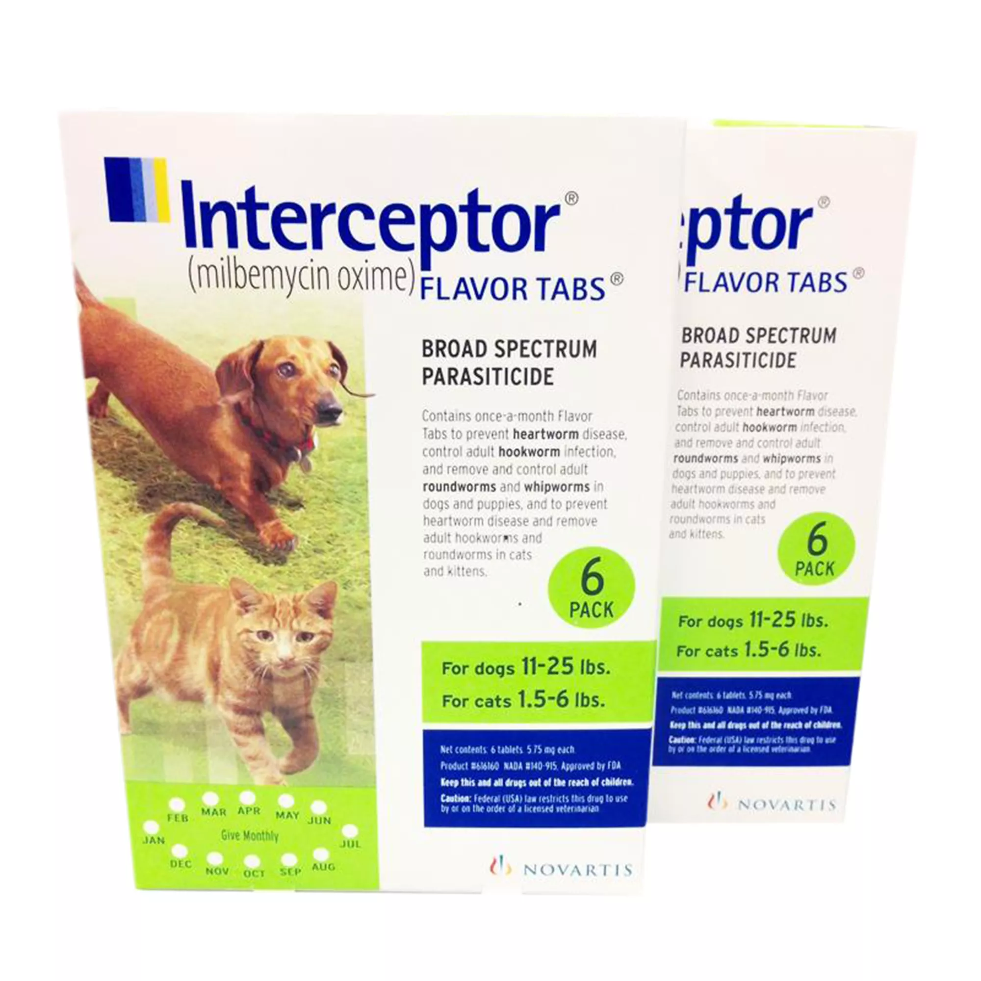 Interceptor for Dogs and Cats 11-25 lbs Dogs / 1.5-6 lbs Cats Green - 6 Month or 12 Month Supply