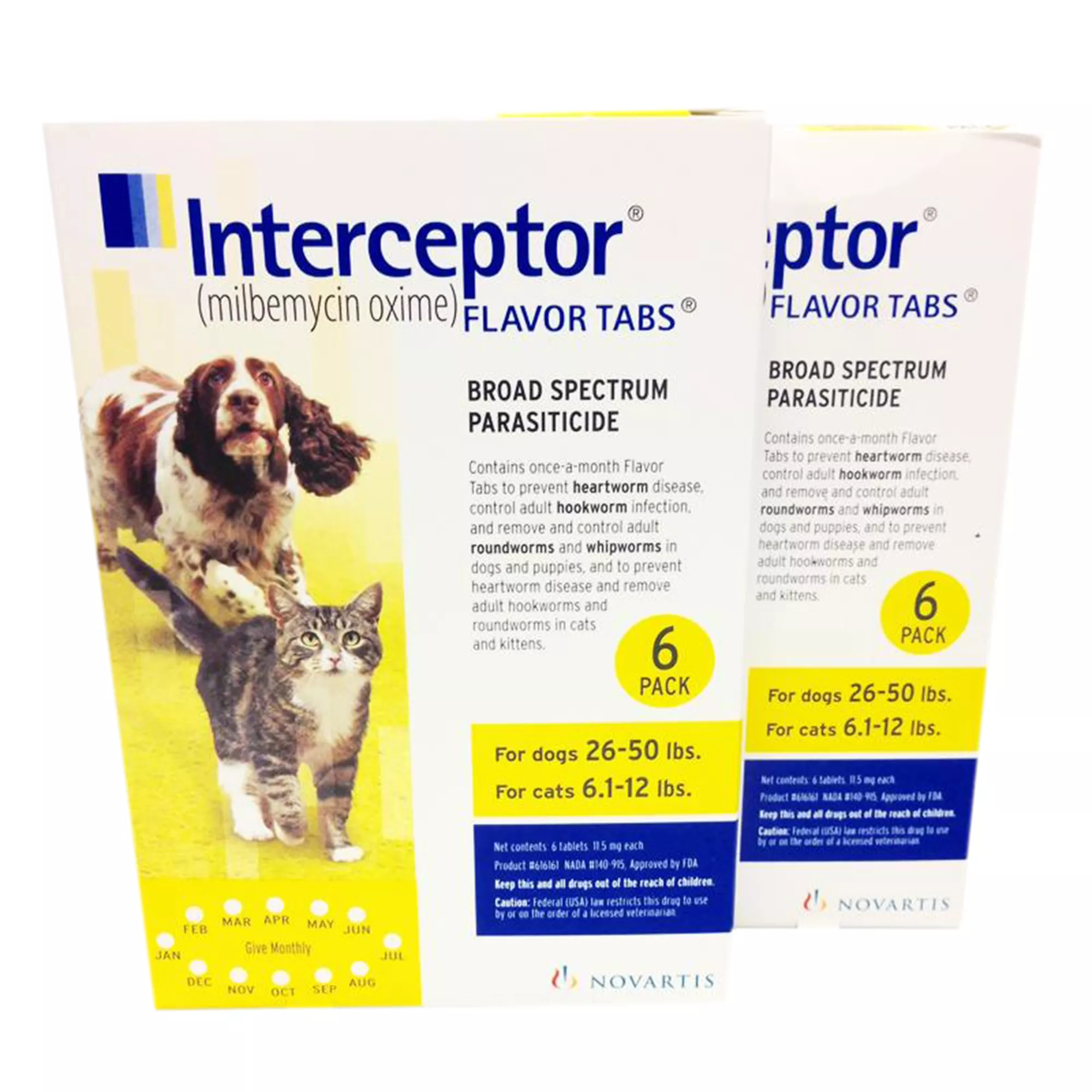 Interceptor  for Dogs and Cats 26-50 lbs Dogs / 6.1-12 lbs Cats Yellow - 6 Month or 12 Month Supply