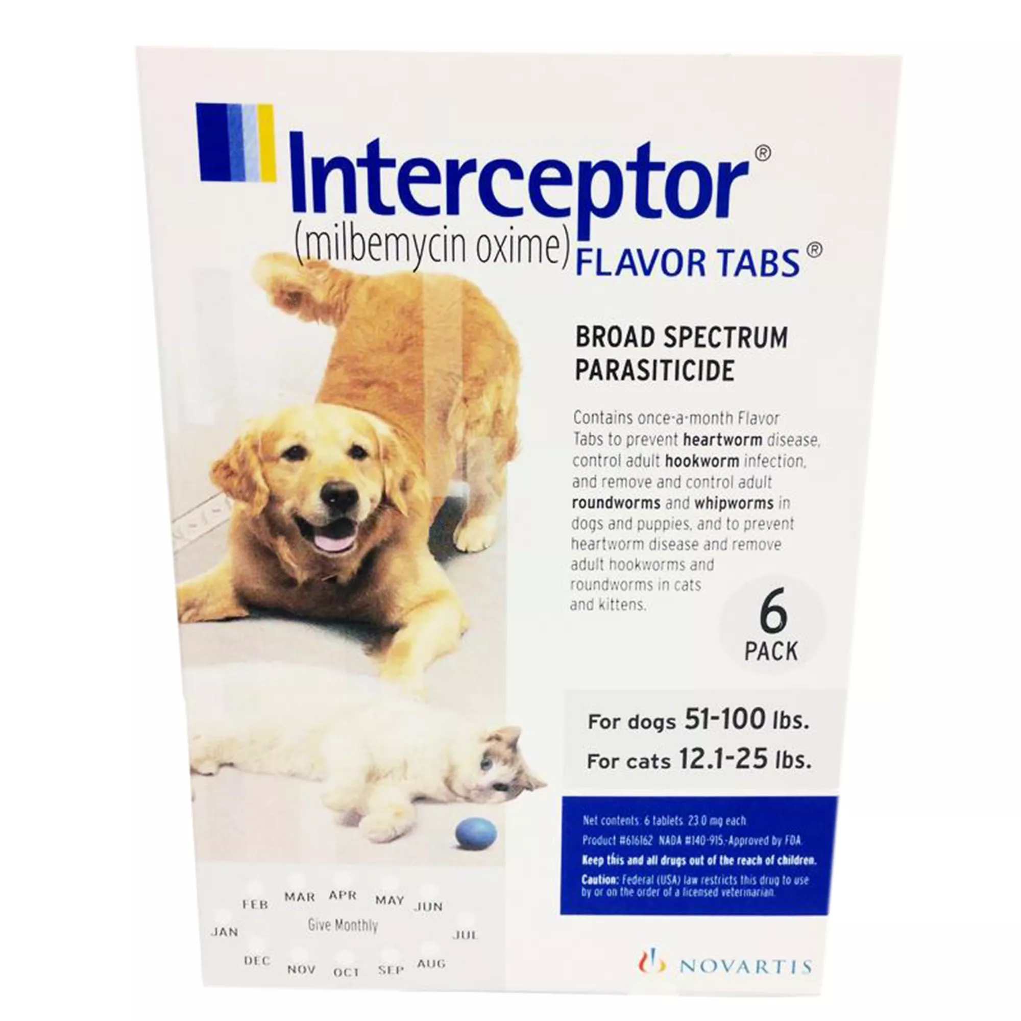 Interceptor for Dogs and Cats 51-100 lbs Dogs / 12.1-25 lbs Cats White - 6 Month or 12 Month Supply