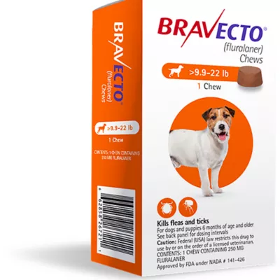 Product Bravecto Chews 9.9-22 lbs Orange, 250 mg 1 chewable, 12 weeks acting