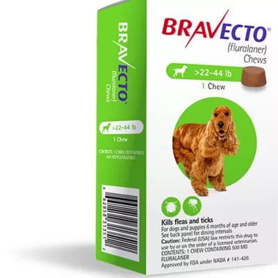 Product Bravecto Chews 22-44 lbs Green, 500 mg 1 chewable, 12 weeks acting