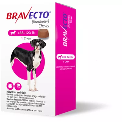 Product Bravecto Chews 88-123 lbs Pink, 1400 mg 1 chewable, 12 weeks acting