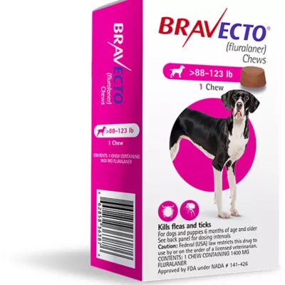 Product Bravecto Chews 88-123 lbs Pink, 1400 mg 1 chewable, 12 weeks acting