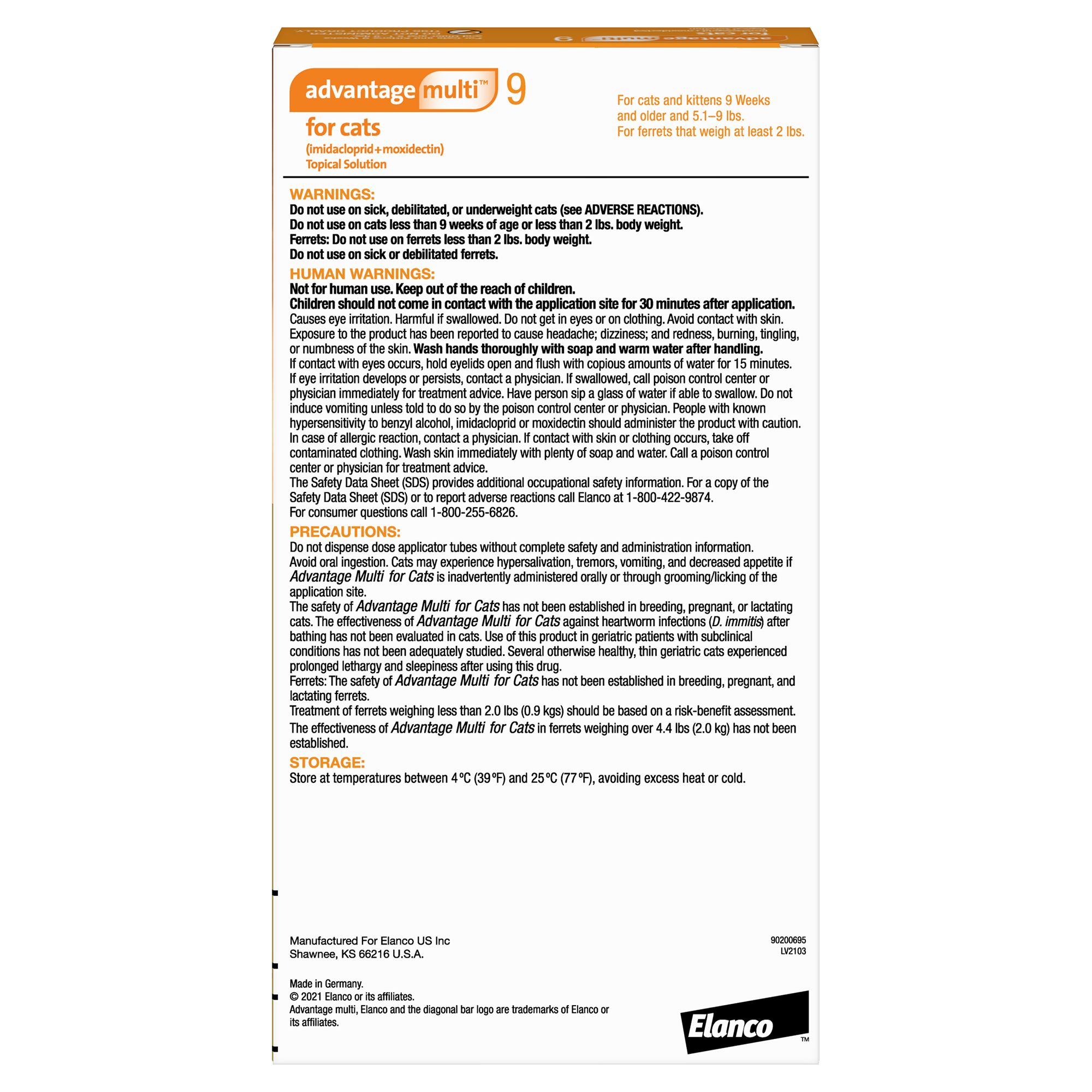 Advantage Multi Topical Solution for Cats, 5.1-9 lbs (Orange), 1 or 6 Month Supply - thumbnail 2