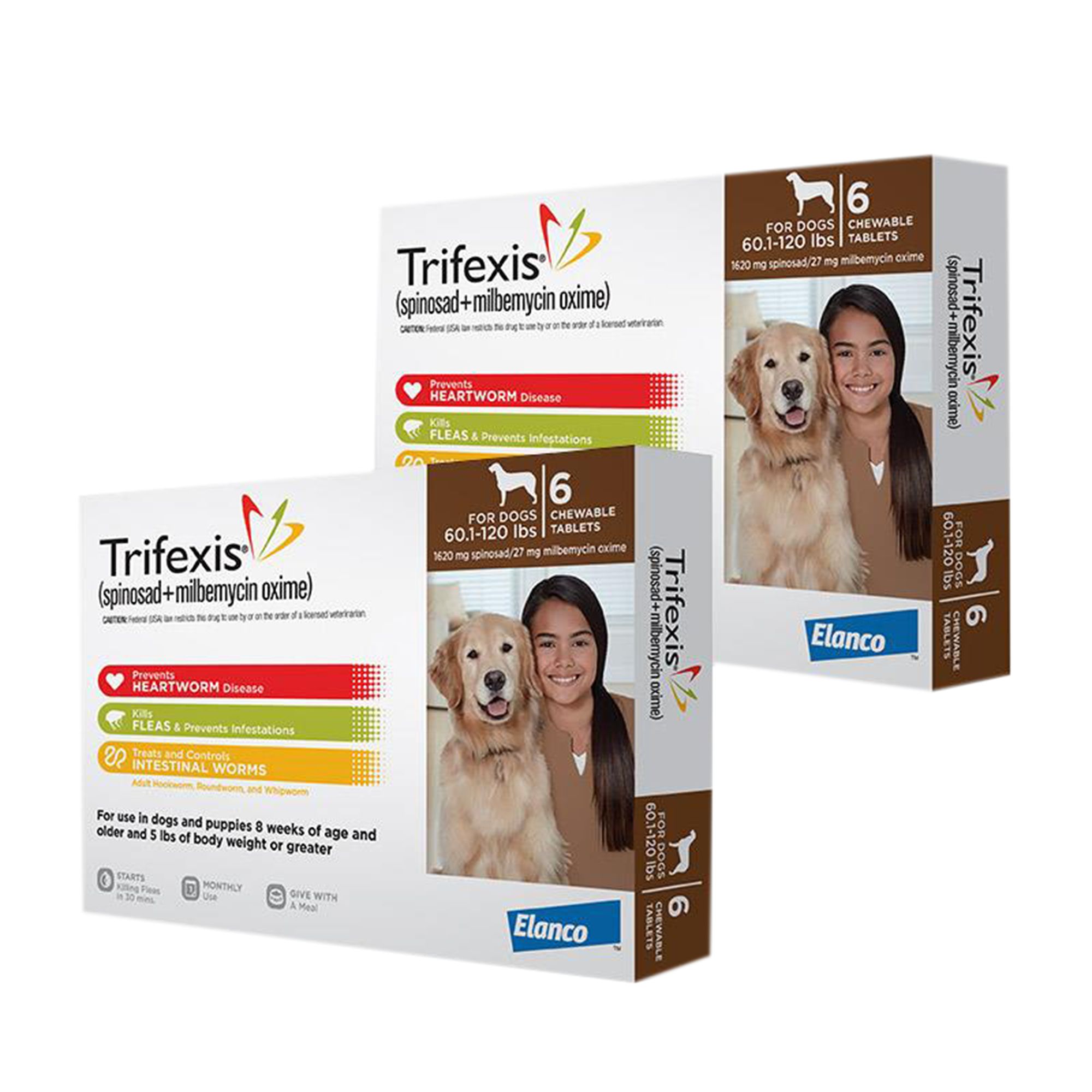 Trifexis Chewable Tablets for Dogs 60.1 120 lbs Brown