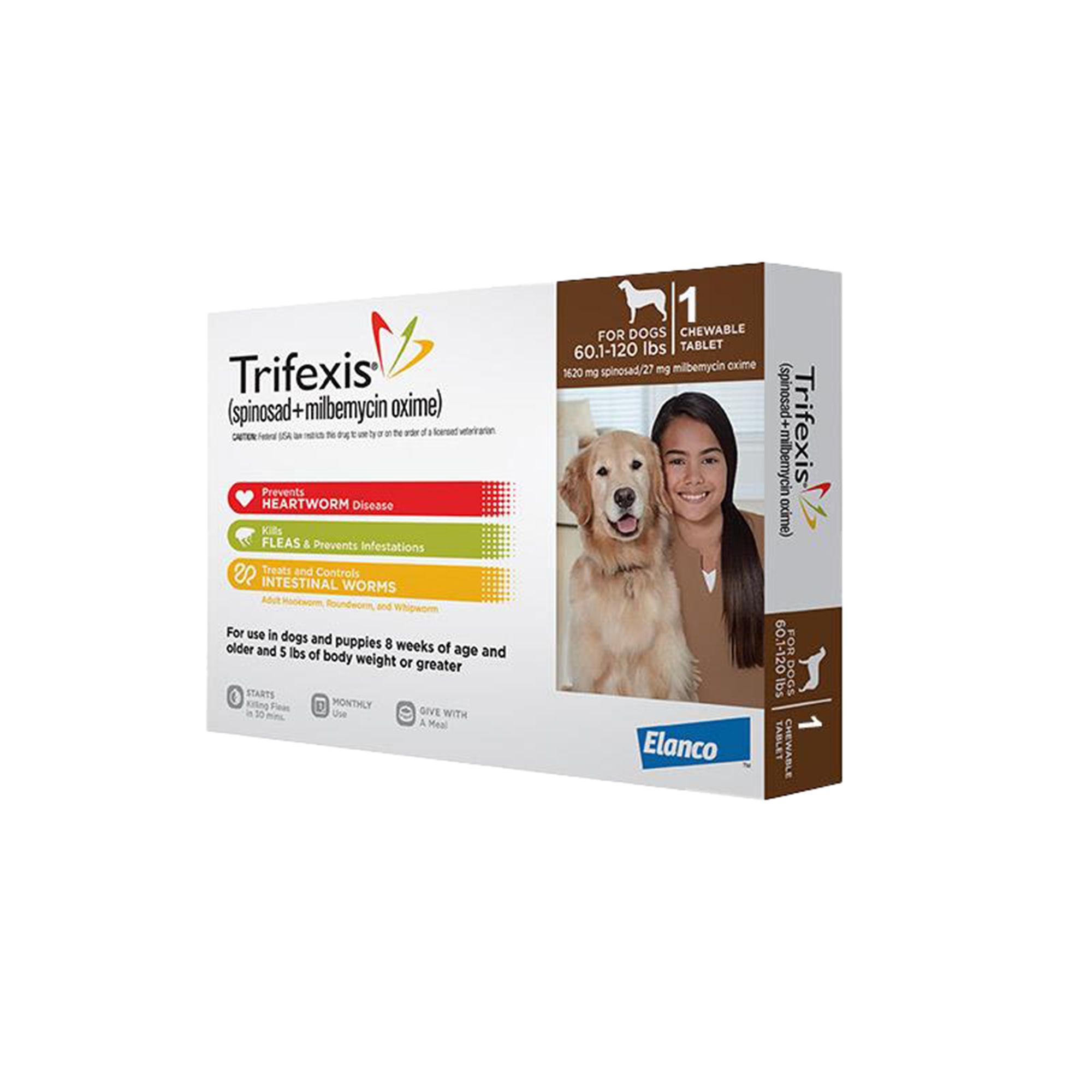 Trifexis Chewable Tablets for Dogs 60.1 120 lbs Brown