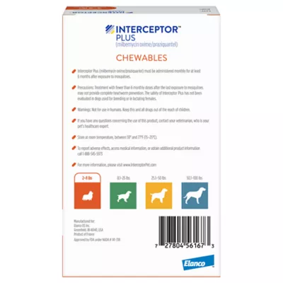 Product Interceptor Plus Chewable Tablets for Dogs - 2-8 lbs, Orange Box
