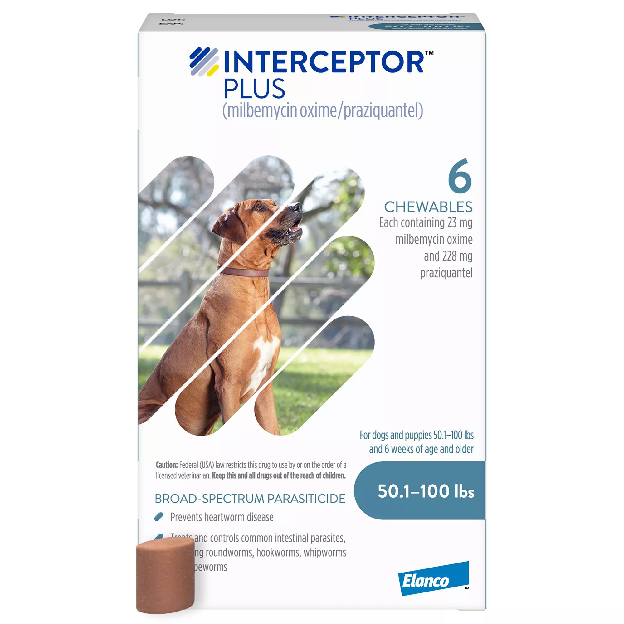 Interceptor Plus Chewable Tablets for Dogs - 50.1 - 100 lbs, Blue Box