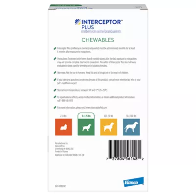 Product Interceptor Plus Chewable Tablets for Dogs - 8.1-25 lbs, Green Box