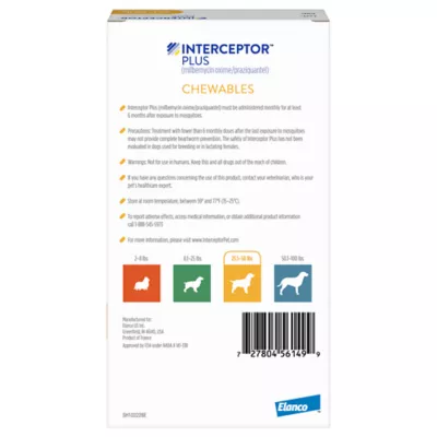 Product Interceptor Plus Chewable Tablets for Dogs - 25.1-50 lbs, Yellow Box